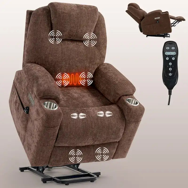 Lazy Boy Chenille Power Lift Recliner Chair, Modern Recliner Chair w/8-Point Vibration Massage, Lumbar Heating and Type-C Ports