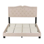 Queen Size Upholstered Bed Frame with Rivet Design, Modern Velvet Platform Bed with Tufted Headboard, Gray