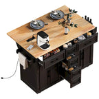 Isola da Cucina con Ruote, Ante a Ribalta e Presa Elettrica, Isola da Cucina da 56,5" con 4 Ante, 5 Cassetti Profondi