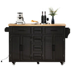Isola da Cucina con Ruote, Ante a Ribalta e Presa Elettrica, Isola da Cucina da 56,5" con 4 Ante, 5 Cassetti Profondi
