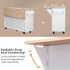 Isola da Cucina con Ruote, Ante a Ribalta e Presa Elettrica, Isola da Cucina da 56,5" con 4 Ante, 5 Cassetti Profondi