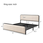 Beige Upholstered Bed Frame with Curved Headboard Footboard, Metal Slat Support Low Profile Platform Bed, Wingback Panel Bed