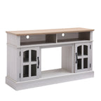 Modern Simple TV Stand with 2 Storage Cabinets and Electric Fireplace for Living Room Home Theater and Bedroom