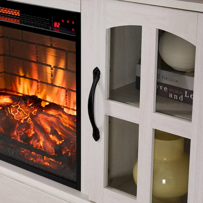 Modern Simple TV Stand with 2 Storage Cabinets and Electric Fireplace for Living Room Home Theater and Bedroom