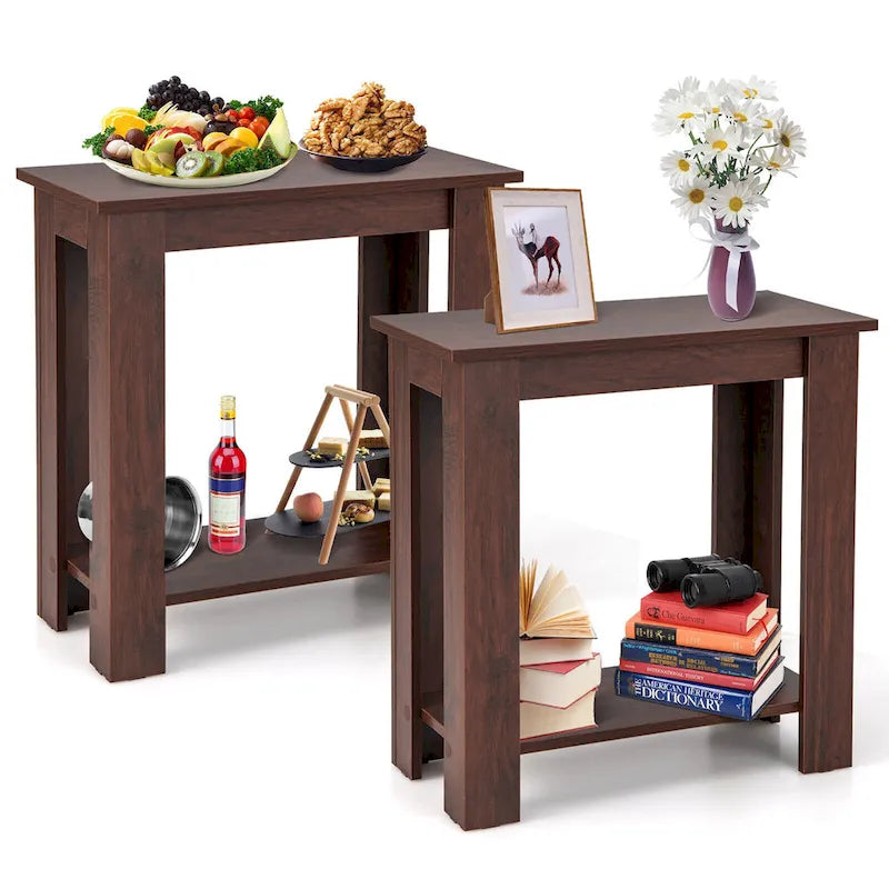 2 PCS 2-Tier End Table Modern Sofa Bedside Compact Nightstand w/