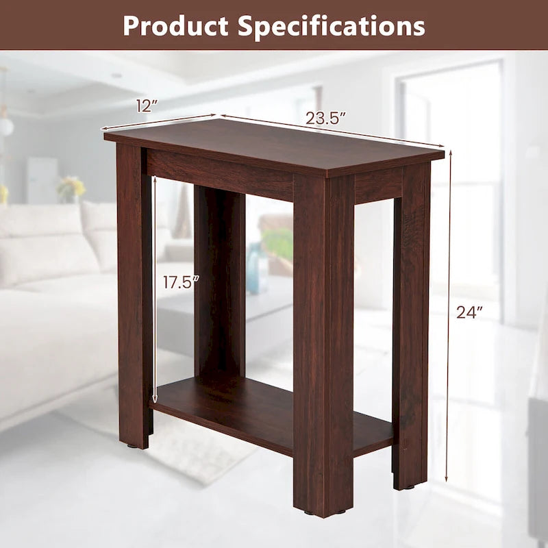 2 PCS 2-Tier End Table Modern Sofa Bedside Compact Nightstand w/