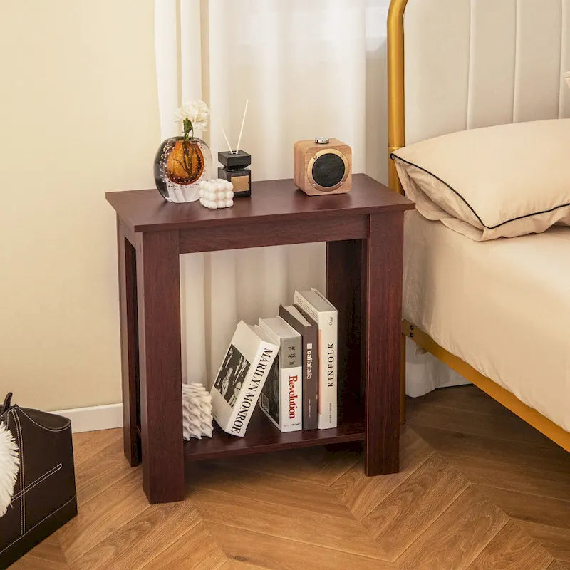 2 PCS 2-Tier End Table Modern Sofa Bedside Compact Nightstand w/