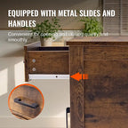 Natural Wood Particle Board End Table with Drawer and Power Strip - 23.98 L x 14.02 W x 24.02 H