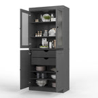 Palace Imports 100% Solid Wood Pantry Cabinet with Frosted Glass Doors, Solid Doors, 2-Drawers and Adjustable Shelves