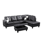 Sleek 3-Piece Black Faux Leather Couch Set, Modern Elegance for Your Living Room