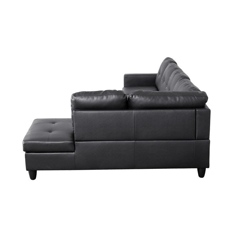Sleek 3-Piece Black Faux Leather Couch Set, Modern Elegance for Your Living Room