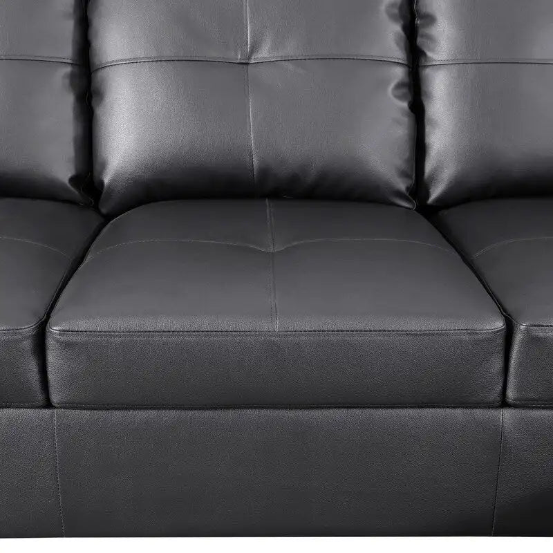 Sleek 3-Piece Black Faux Leather Couch Set, Modern Elegance for Your Living Room