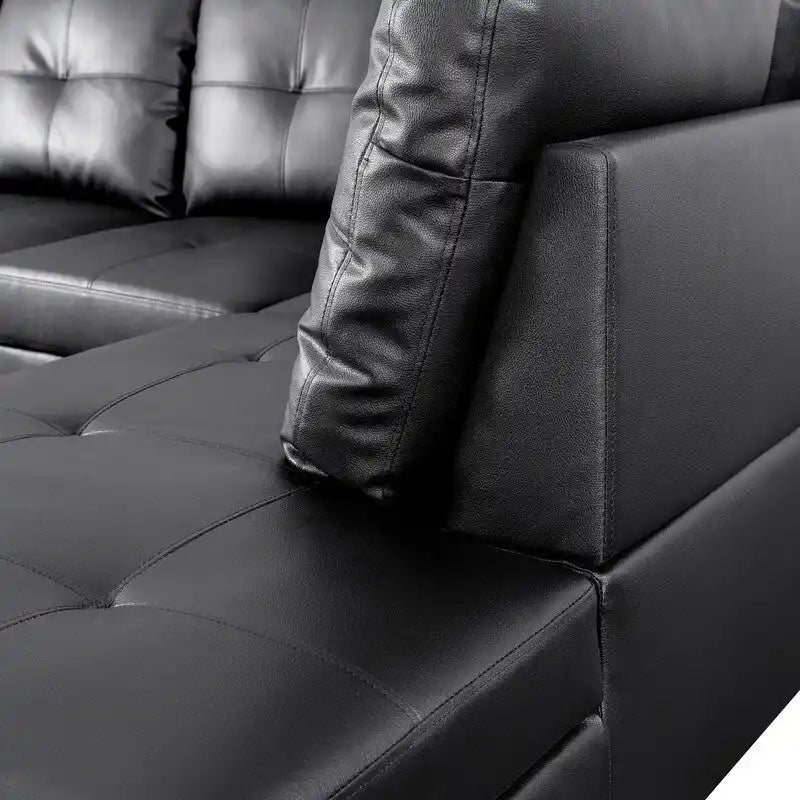 Sleek 3-Piece Black Faux Leather Couch Set, Modern Elegance for Your Living Room