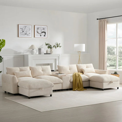 Divano componibile a U 142 con pouf contenitore e console