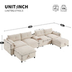 142 Modular U Shaped Sectional Sofa with Storage Ottomans and Console