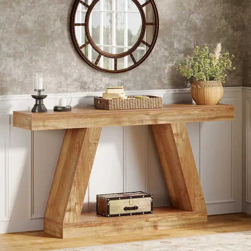 55 Inches Farmhouse Entryway Console Table with Storage