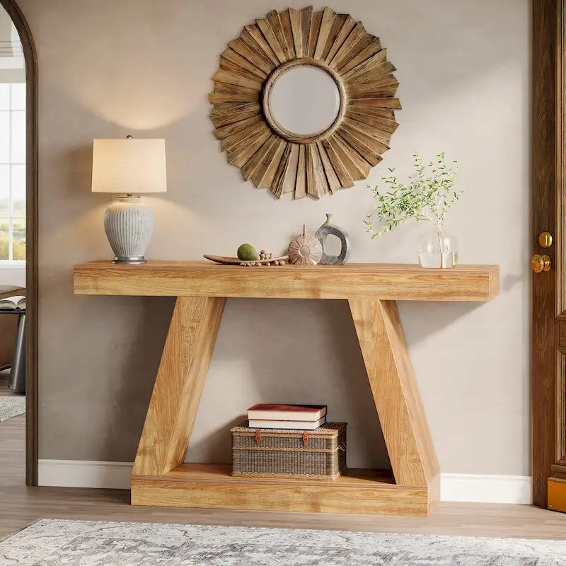 55 Inches Farmhouse Entryway Console Table with Storage
