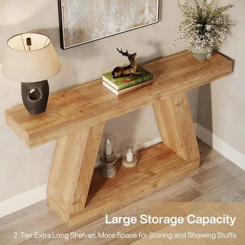 55 Inches Farmhouse Entryway Console Table with Storage
