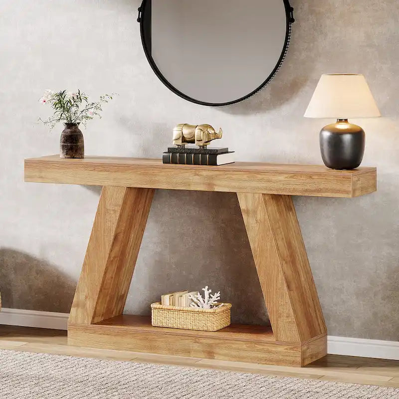 55 Inches Farmhouse Entryway Console Table with Storage