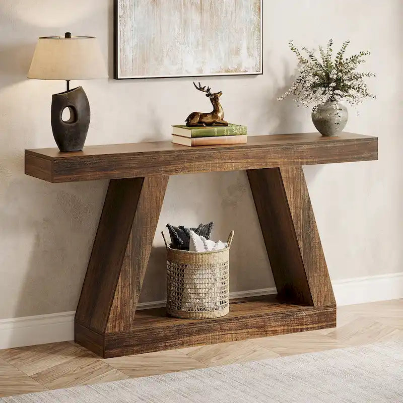 55 Inches Farmhouse Entryway Console Table with Storage