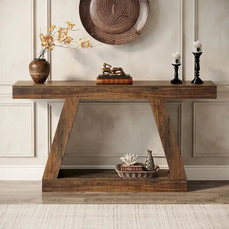 55 Inches Farmhouse Entryway Console Table with Storage