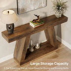 55 Inches Farmhouse Entryway Console Table with Storage