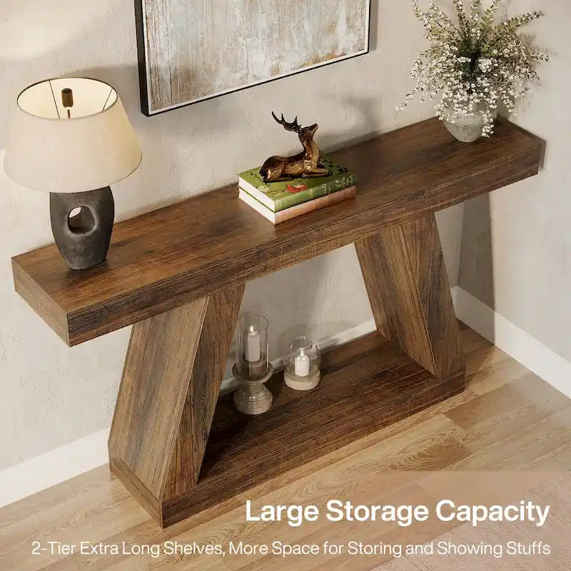55 Inches Farmhouse Entryway Console Table with Storage