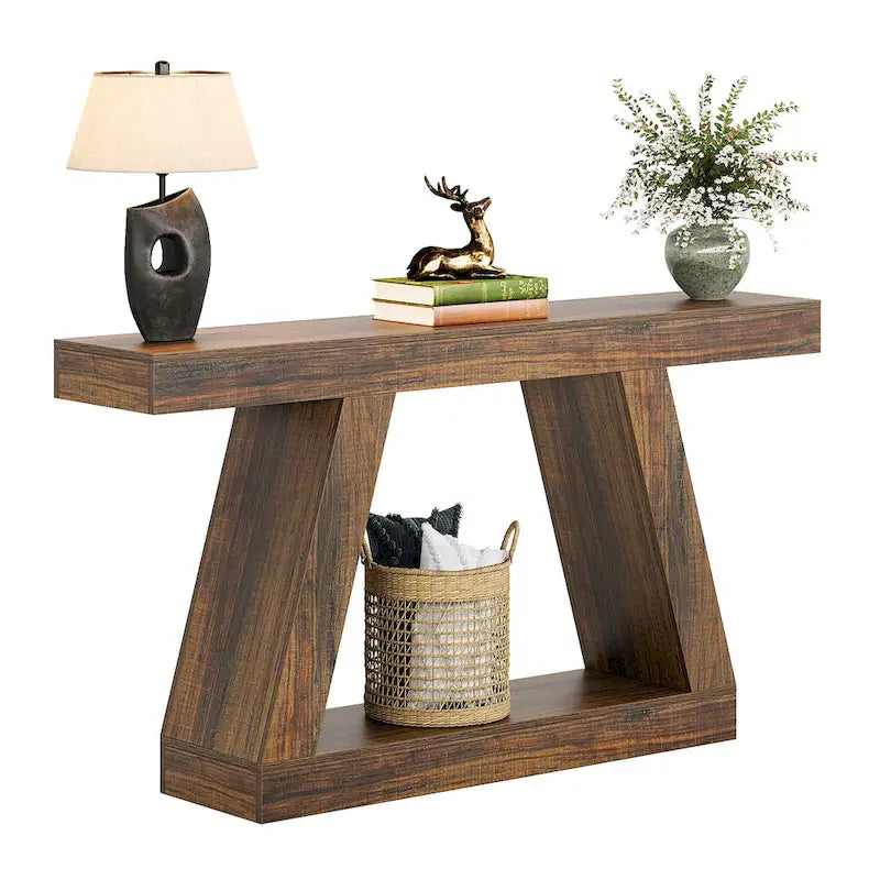 55 Inches Farmhouse Entryway Console Table with Storage