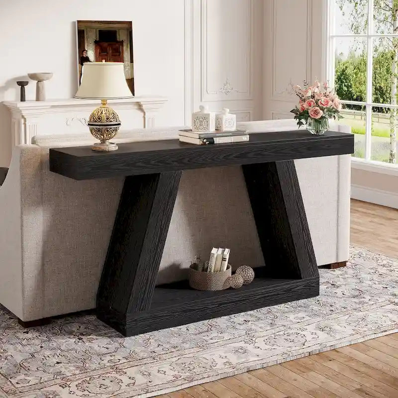55 Inches Farmhouse Entryway Console Table with Storage