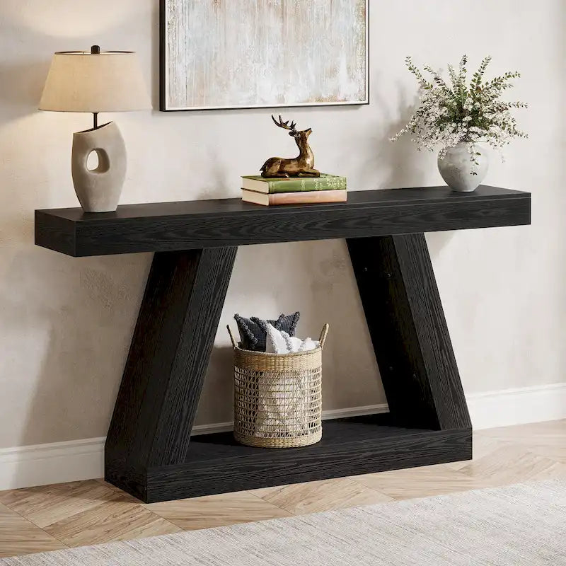 55 Inches Farmhouse Entryway Console Table with Storage
