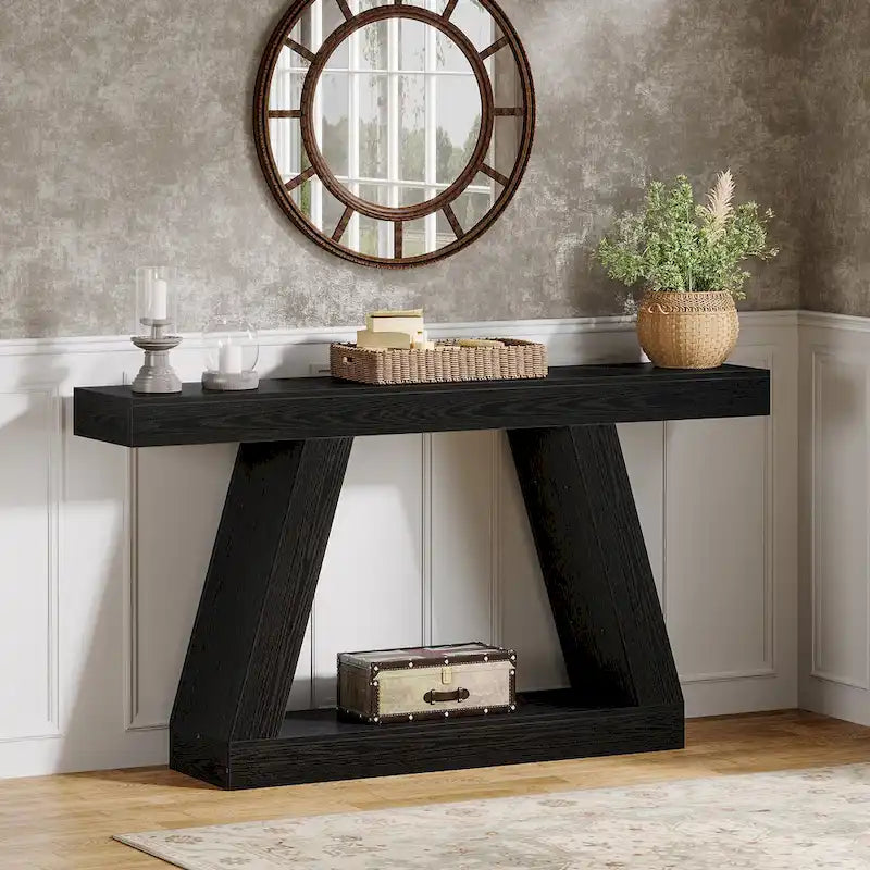 55 Inches Farmhouse Entryway Console Table with Storage