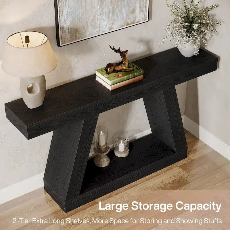 55 Inches Farmhouse Entryway Console Table with Storage
