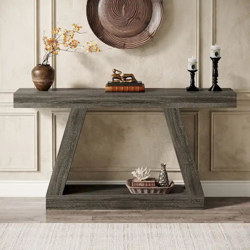 55 Inches Farmhouse Entryway Console Table with Storage