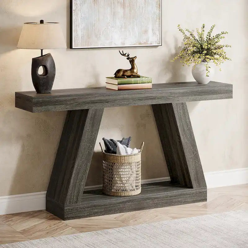 55 Inches Farmhouse Entryway Console Table with Storage