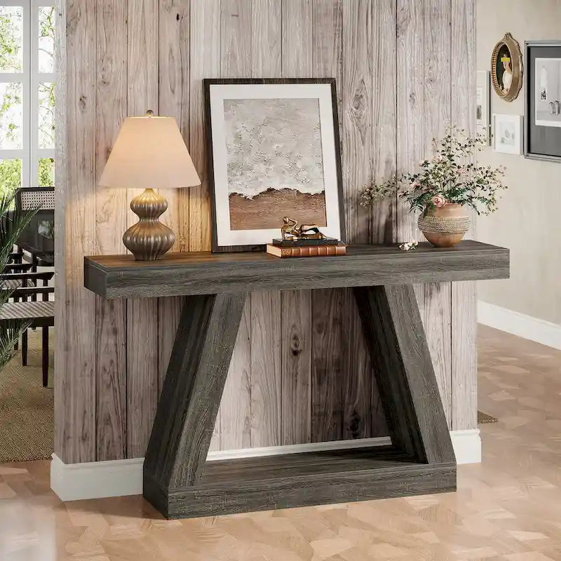 55 Inches Farmhouse Entryway Console Table with Storage