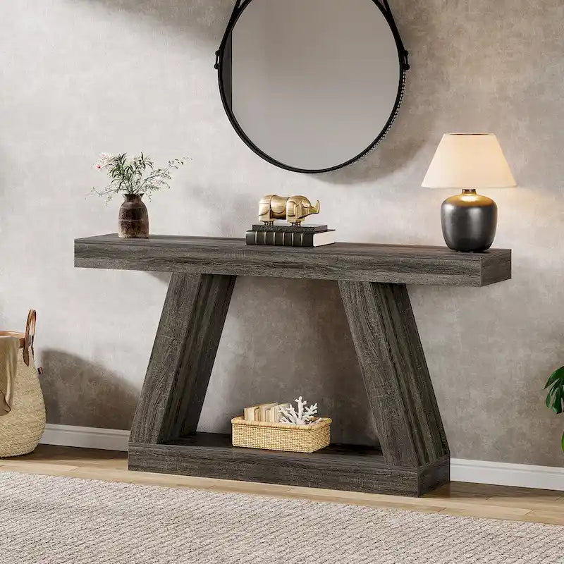 55 Inches Farmhouse Entryway Console Table with Storage