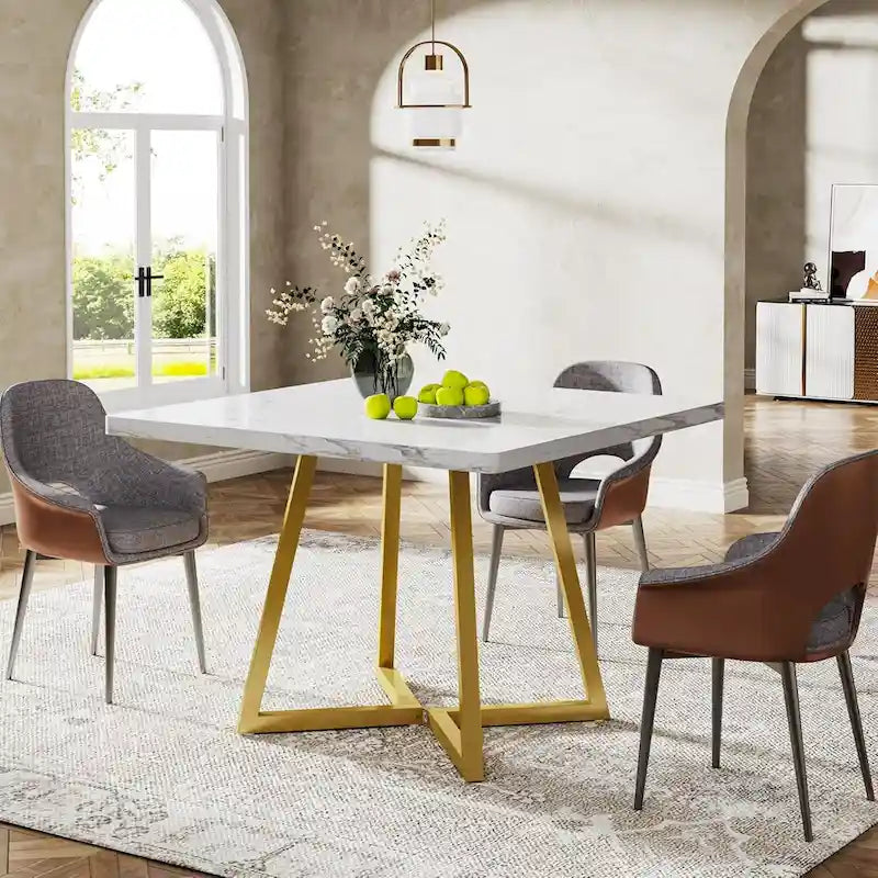 31.5 Inches Wood Square Dinner Table with Metal Base