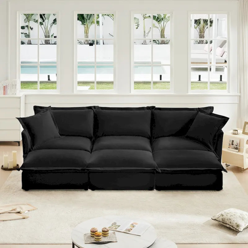 120 Chenille 3-Seater Sectional Sofa with 3 Ottomans