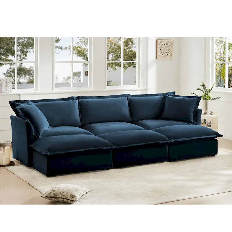 120 Chenille 3-Seater Sectional Sofa with 3 Ottomans