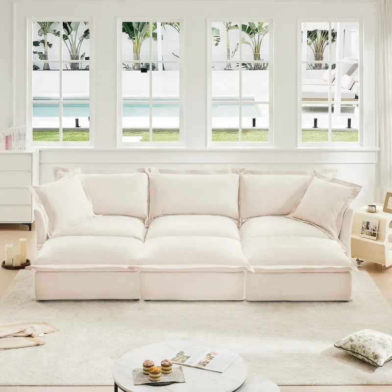 120 Chenille 3-Seater Sectional Sofa with 3 Ottomans