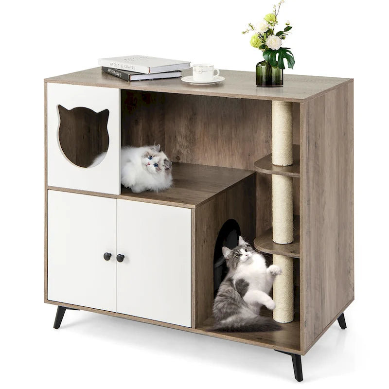 Gymax Cat Litter Box Enclosure 5-in-1 Enlarged Cat Litter Cabinet
