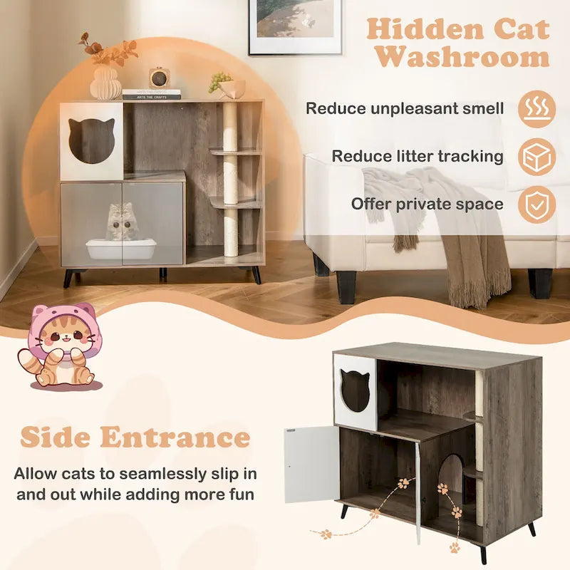 Gymax Cat Litter Box Enclosure 5-in-1 Enlarged Cat Litter Cabinet