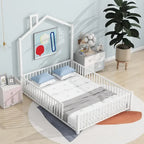 Full Size Metal Platform Bed with Safety Guardrails And Chimney Design