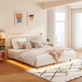 King Size Floating Upholstered Platform Bed with Hidden Storage
