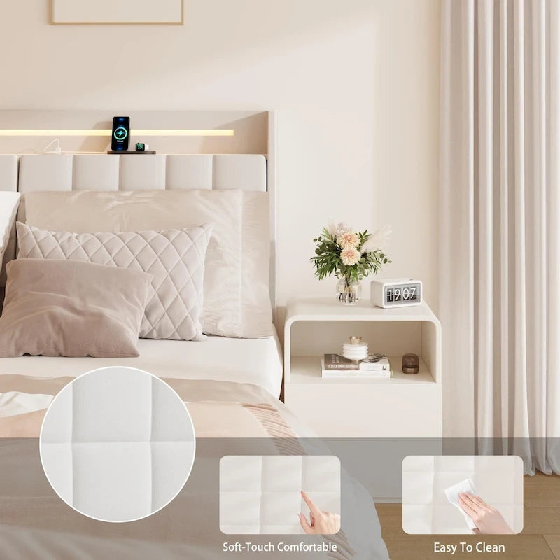 King Size Floating Upholstered Platform Bed with Hidden Storage