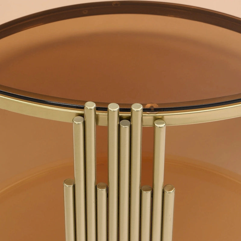 31.5 Tempered Glass Coffee Table with Asymmetrical Metal Design and Lower Shelf