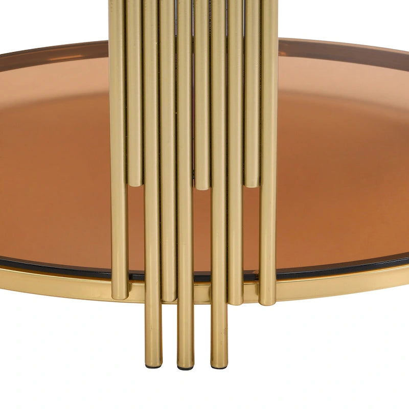 31.5 Tempered Glass Coffee Table with Asymmetrical Metal Design and Lower Shelf