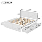 Antique White Queen Size Wooden Platform Bed with Four Storage Drawers