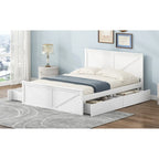 Antique White Queen Size Wooden Platform Bed with Four Storage Drawers