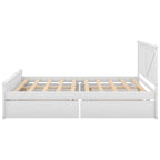 Antique White Queen Size Wooden Platform Bed with Four Storage Drawers